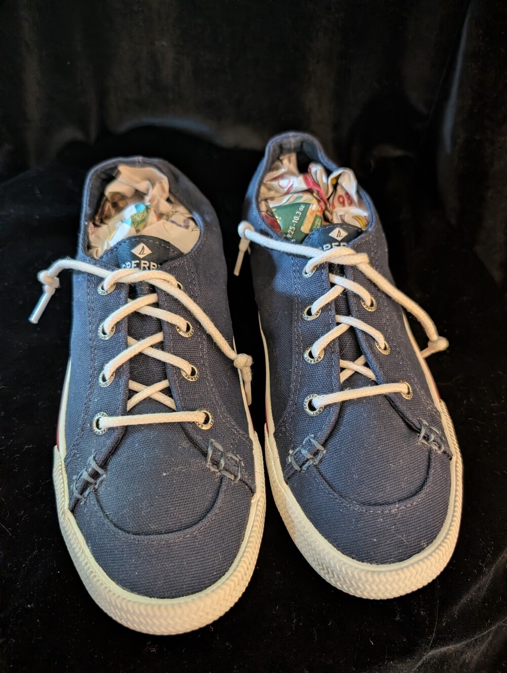 Womens Navy Canvas Lace-Up Sneakers